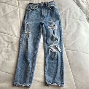Abercrombie Ankle Straight High Rise Jeans medium wash